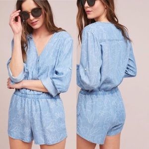 Anthropologie cloth & stone chambray floral romper